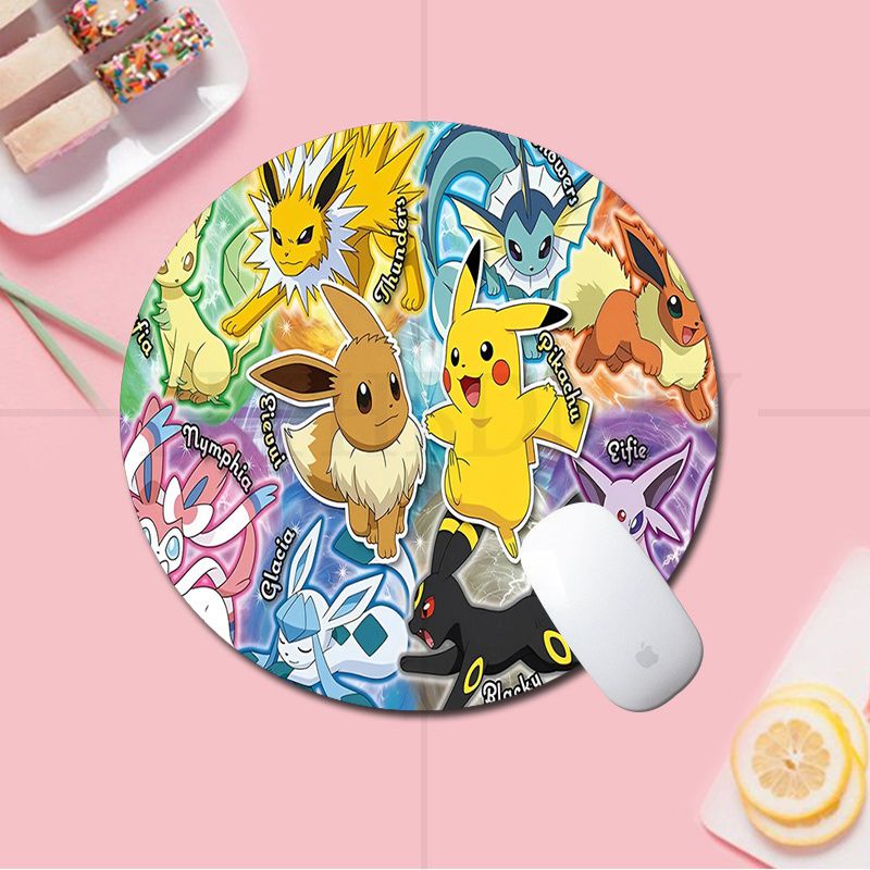 BANDAI Pokemon Small Round Kawaii Cartoon Anime Gaming Mouse Pad Keyboard Mouse Mats Deskpad Girls Writing 13 1 - Anime Mouse Pad Store